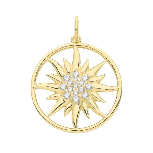 9ct Yellow Gold Cz Sun Pendant 17mm